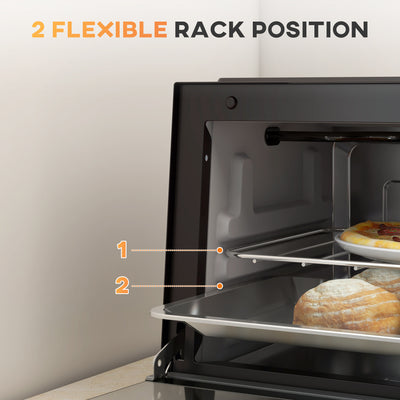 HOMCOM Mini Oven, 9L Countertop Electric Grill, Toaster Oven with Adjustable Temperature, Timer, Dishwasher Safe Baking Tray and Wire Rack, 750W, Black 