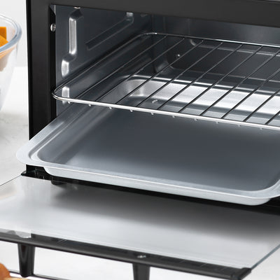 HOMCOM Mini Oven, 9L Countertop Electric Grill, Toaster Oven with Adjustable Temperature, Timer, Dishwasher Safe Baking Tray and Wire Rack, 750W, Black 