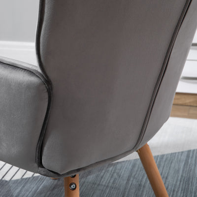 HOMCOM Modern Accent Chair, Upholstered Tufted Wingback Armchair with Seat Padding, Leisure Lounge Bedroom Chair with Wood Legs, Grey 