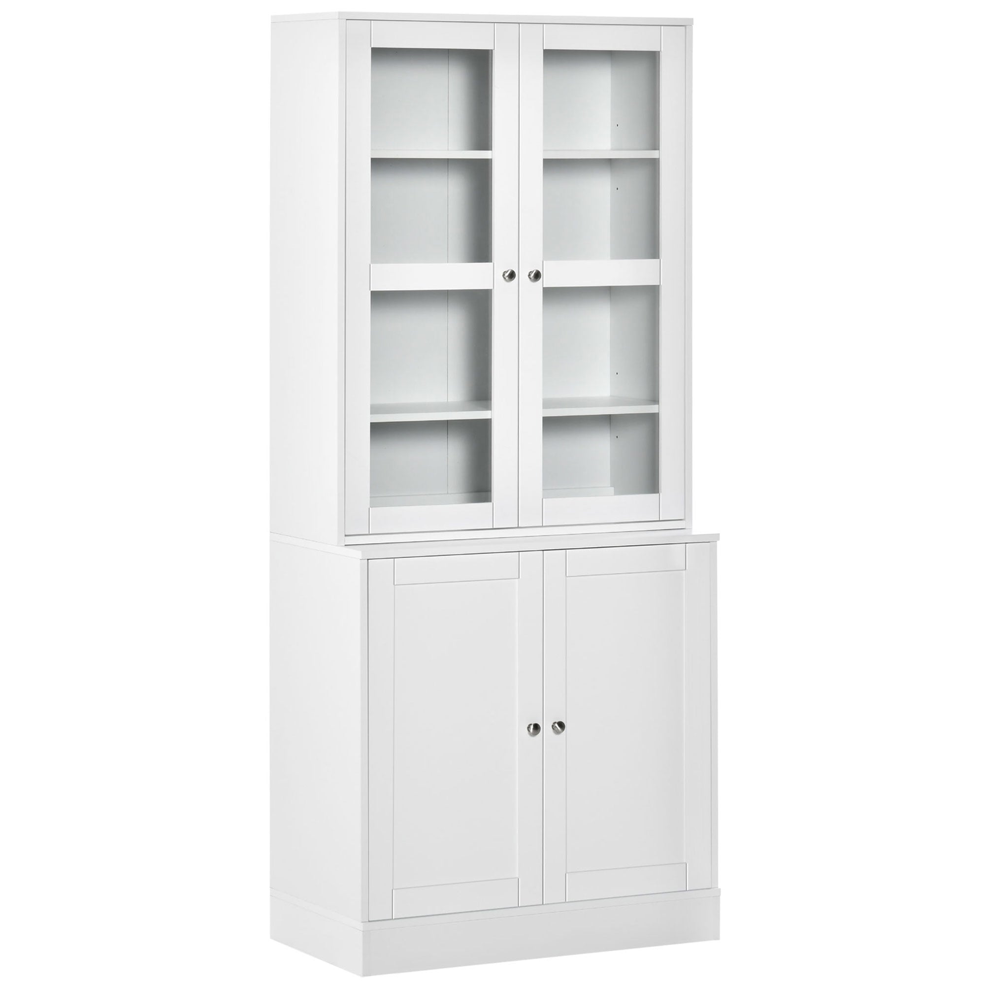 HOMCOM Modern Bookcase with Glass Doors, Display Storage Cabinet with Adjustable Shelves for Living Room, Study, Office, White 