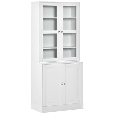 HOMCOM Modern Bookcase with Glass Doors, Display Storage Cabinet with Adjustable Shelves for Living Room, Study, Office, White 