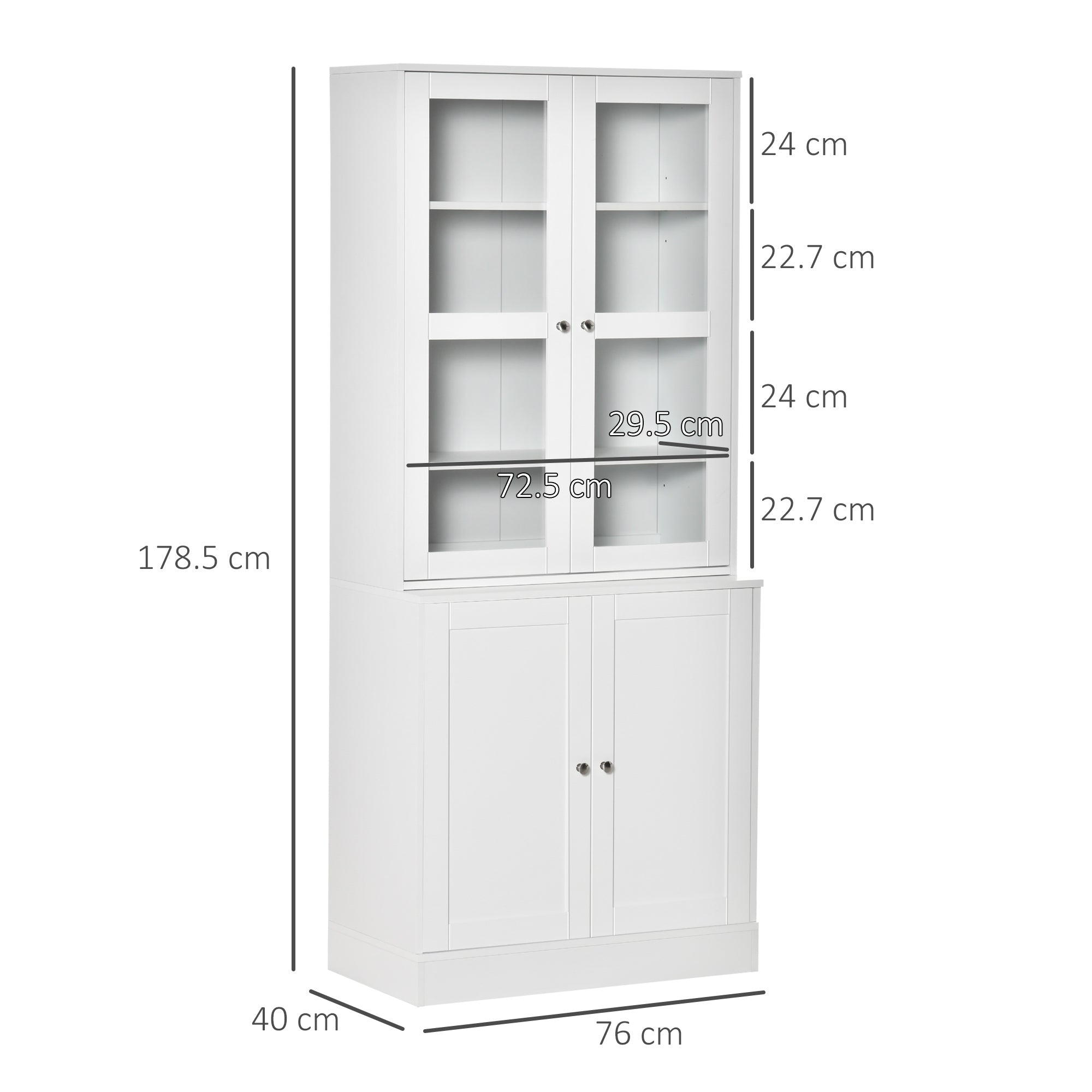 HOMCOM Modern Bookcase with Glass Doors, Display Storage Cabinet with Adjustable Shelves for Living Room, Study, Office, White 