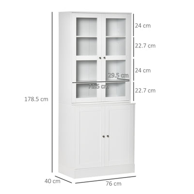 HOMCOM Modern Bookcase with Glass Doors, Display Storage Cabinet with Adjustable Shelves for Living Room, Study, Office, White 