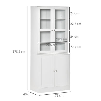 HOMCOM Modern Bookcase with Glass Doors, Display Storage Cabinet with Adjustable Shelves for Living Room, Study, Office, White 