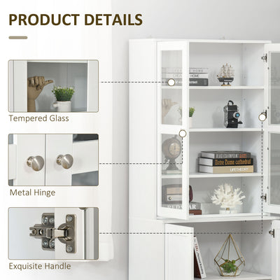 HOMCOM Modern Bookcase with Glass Doors, Display Storage Cabinet with Adjustable Shelves for Living Room, Study, Office, White 