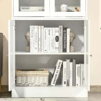 HOMCOM Modern Bookcase with Glass Doors, Display Storage Cabinet with Adjustable Shelves for Living Room, Study, Office, White 