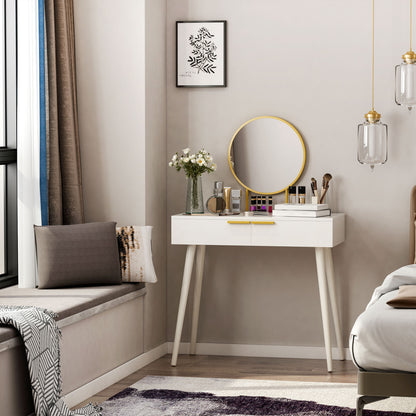 HOMCOM Modern Dressing Table with Round Mirror, Makeup Vanity Table with 2 Drawers for Bedroom, Living Room, White 