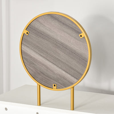 HOMCOM Modern Dressing Table with Round Mirror, Makeup Vanity Table with 2 Drawers for Bedroom, Living Room, White 