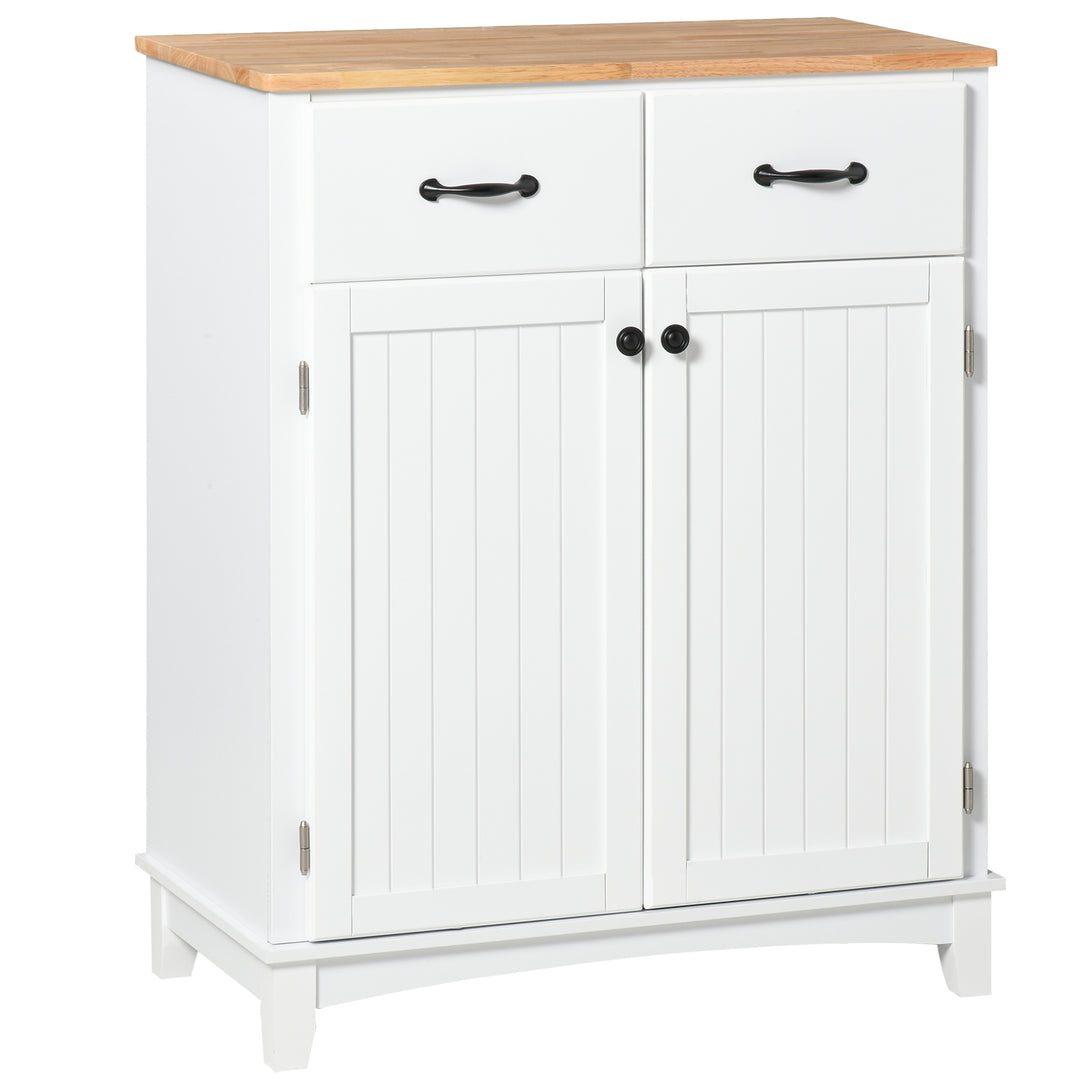 HOMCOM Modern Kitchen Cupboard, Wooden Storage Cabinet, Tableware Organizer with 2 Drawers for Living & Dining Room, White 