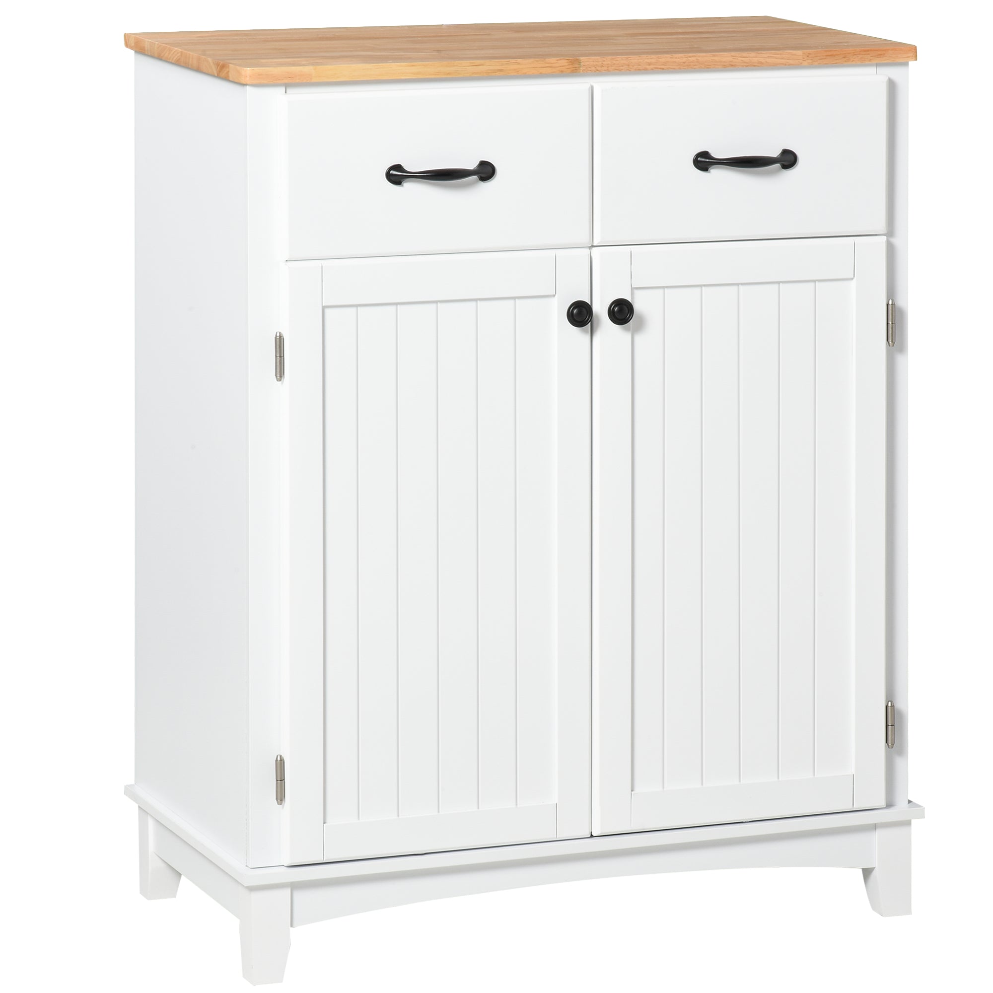 HOMCOM Modern Kitchen Cupboard, Wooden Storage Cabinet, Tableware Organizer with 2 Drawers for Living & Dining Room, White 