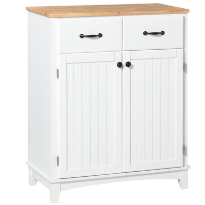 HOMCOM Modern Kitchen Cupboard, Wooden Storage Cabinet, Tableware Organizer with 2 Drawers for Living & Dining Room, White 