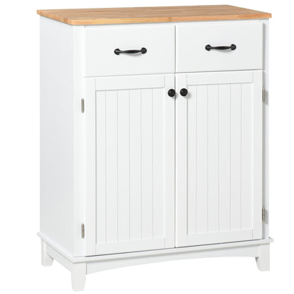 HOMCOM Modern Kitchen Cupboard, Wooden Storage Cabinet, Tableware Organizer with 2 Drawers for Living & Dining Room, White 