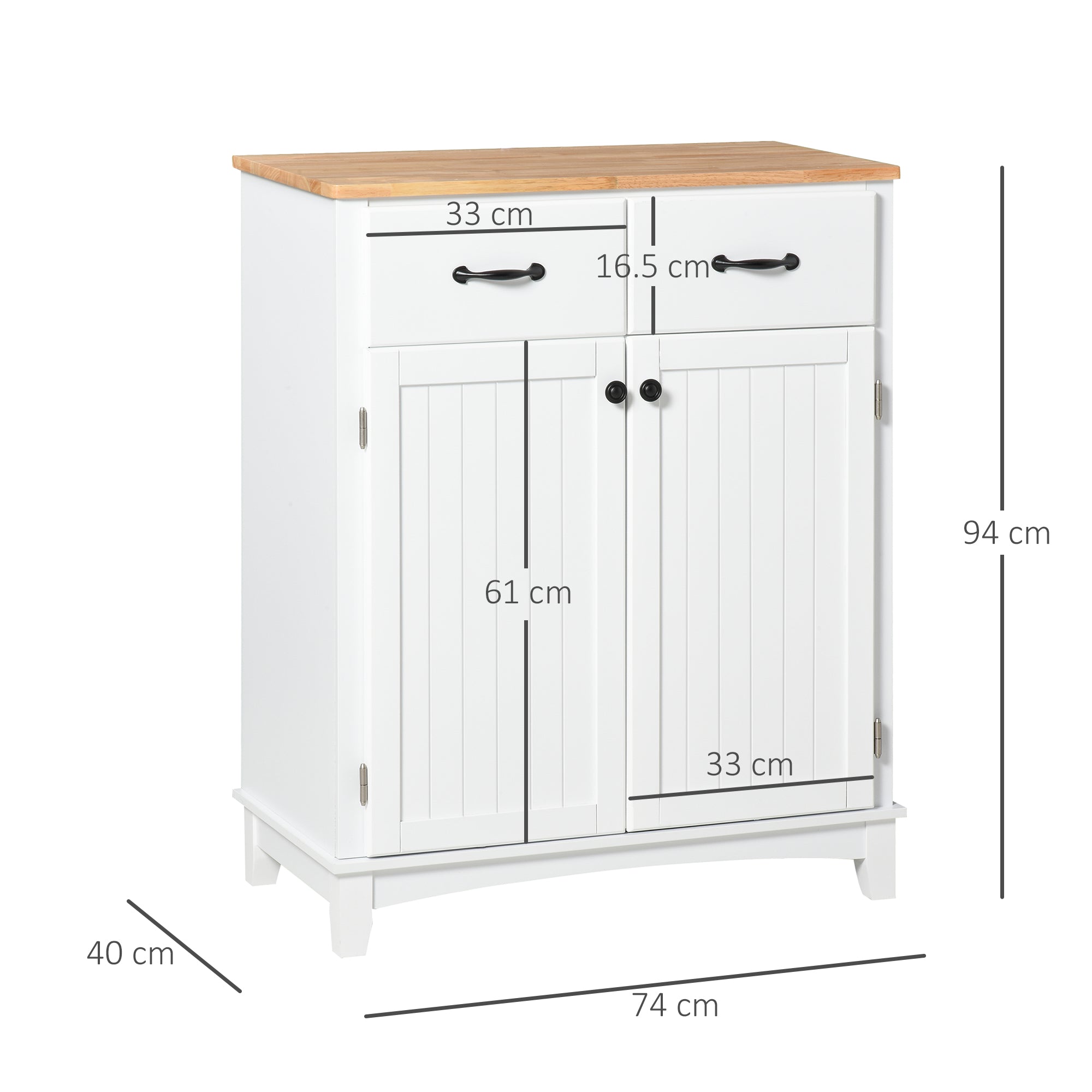 HOMCOM Modern Kitchen Cupboard, Wooden Storage Cabinet, Tableware Organizer with 2 Drawers for Living & Dining Room, White 