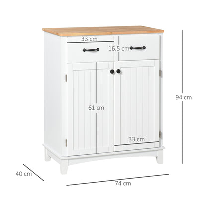 HOMCOM Modern Kitchen Cupboard, Wooden Storage Cabinet, Tableware Organizer with 2 Drawers for Living & Dining Room, White 