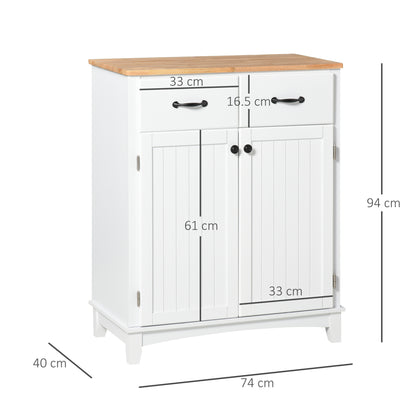 HOMCOM Modern Kitchen Cupboard, Wooden Storage Cabinet, Tableware Organizer with 2 Drawers for Living & Dining Room, White 