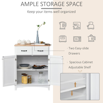 HOMCOM Modern Kitchen Cupboard, Wooden Storage Cabinet, Tableware Organizer with 2 Drawers for Living & Dining Room, White 