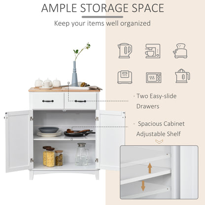 HOMCOM Modern Kitchen Cupboard, Wooden Storage Cabinet, Tableware Organizer with 2 Drawers for Living & Dining Room, White 