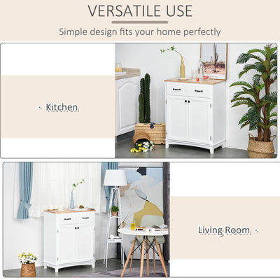 HOMCOM Modern Kitchen Cupboard, Wooden Storage Cabinet, Tableware Organizer with 2 Drawers for Living & Dining Room, White 