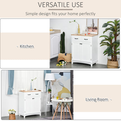 HOMCOM Modern Kitchen Cupboard, Wooden Storage Cabinet, Tableware Organizer with 2 Drawers for Living & Dining Room, White 