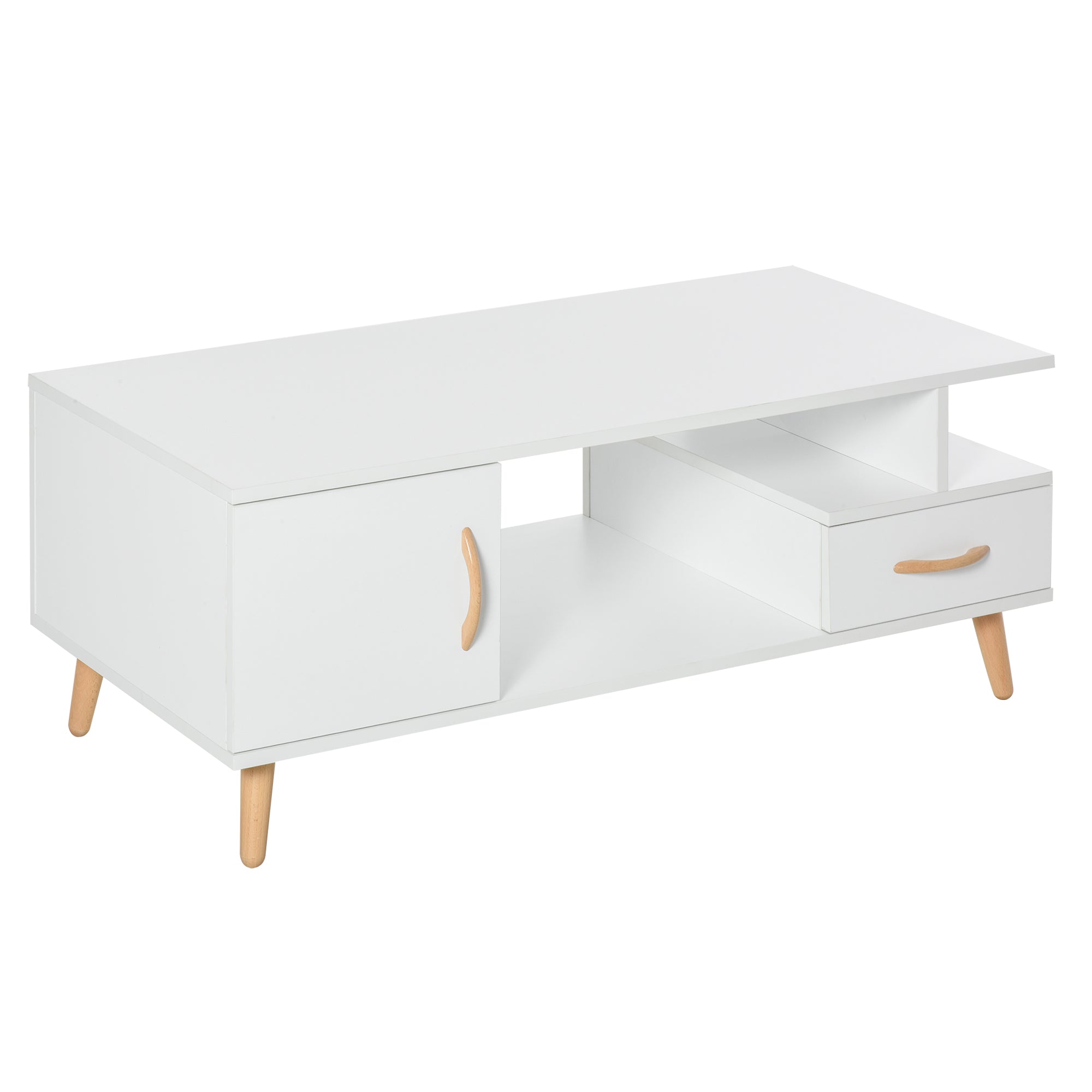 HOMCOM Modern Minimalism Coffee Table with Storage, Sofa Side Table with Shelf & Drawer for Living Room Reception Room, White 