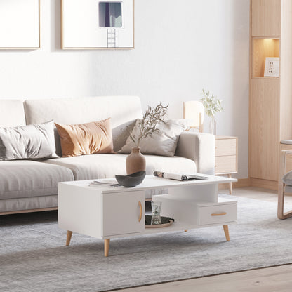 HOMCOM Modern Minimalism Coffee Table with Storage, Sofa Side Table with Shelf & Drawer for Living Room Reception Room, White 