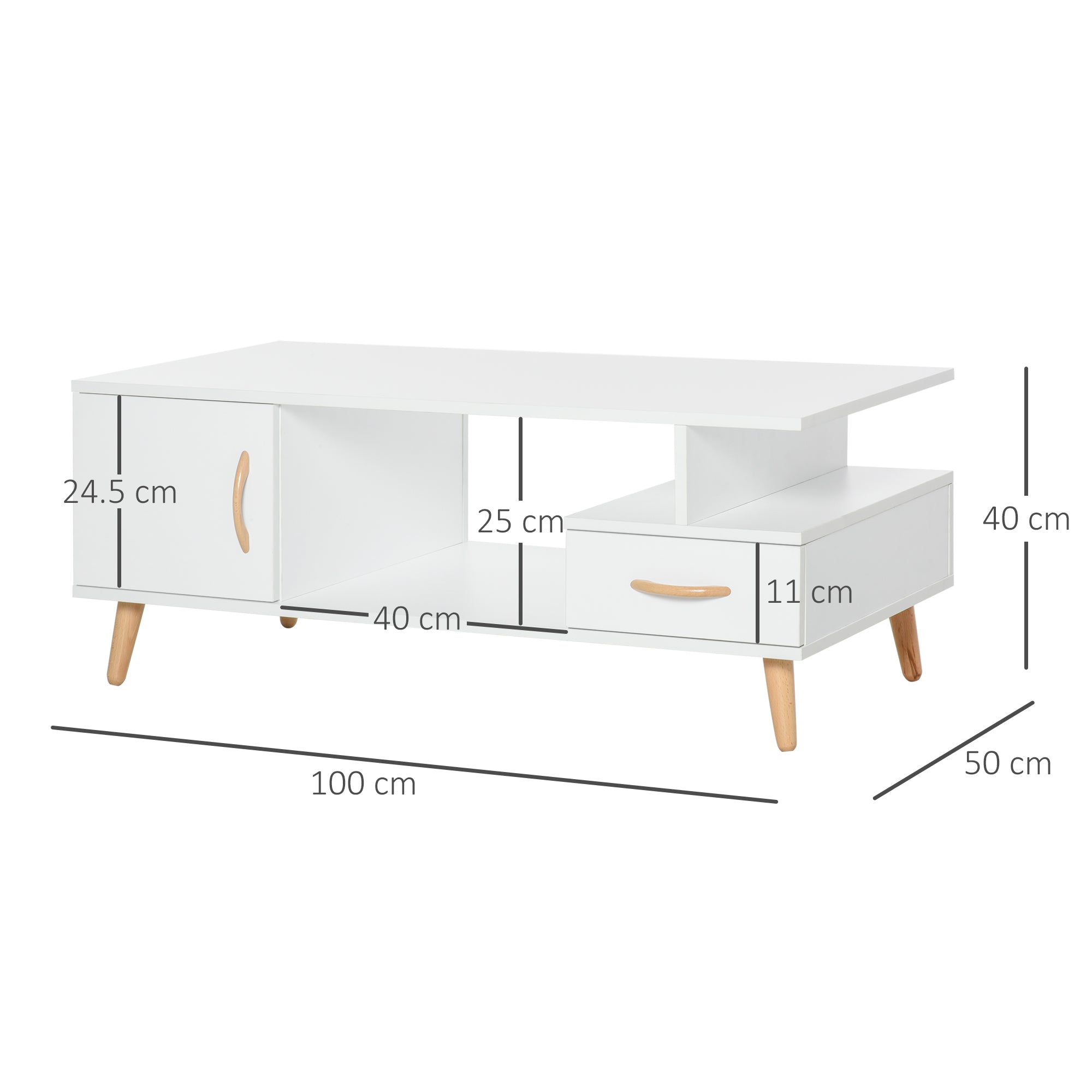 HOMCOM Modern Minimalism Coffee Table with Storage, Sofa Side Table with Shelf & Drawer for Living Room Reception Room, White 