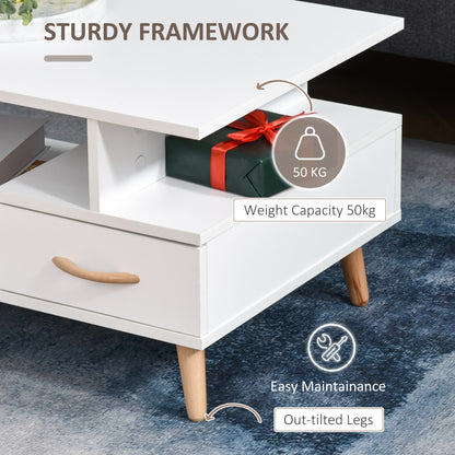 HOMCOM Modern Minimalism Coffee Table with Storage, Sofa Side Table with Shelf & Drawer for Living Room Reception Room, White 