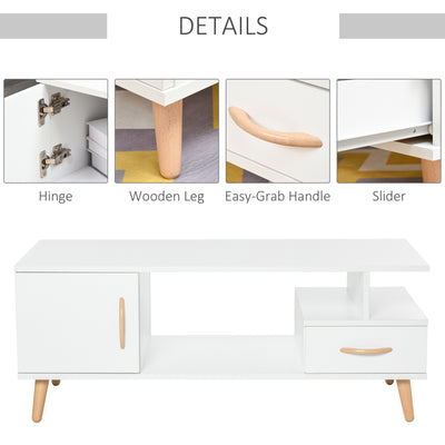 HOMCOM Modern Minimalism Coffee Table with Storage, Sofa Side Table with Shelf & Drawer for Living Room Reception Room, White 
