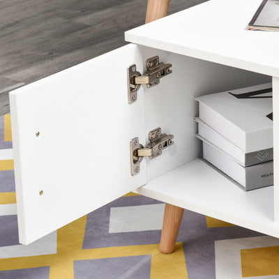 HOMCOM Modern Minimalism Coffee Table with Storage, Sofa Side Table with Shelf & Drawer for Living Room Reception Room, White 