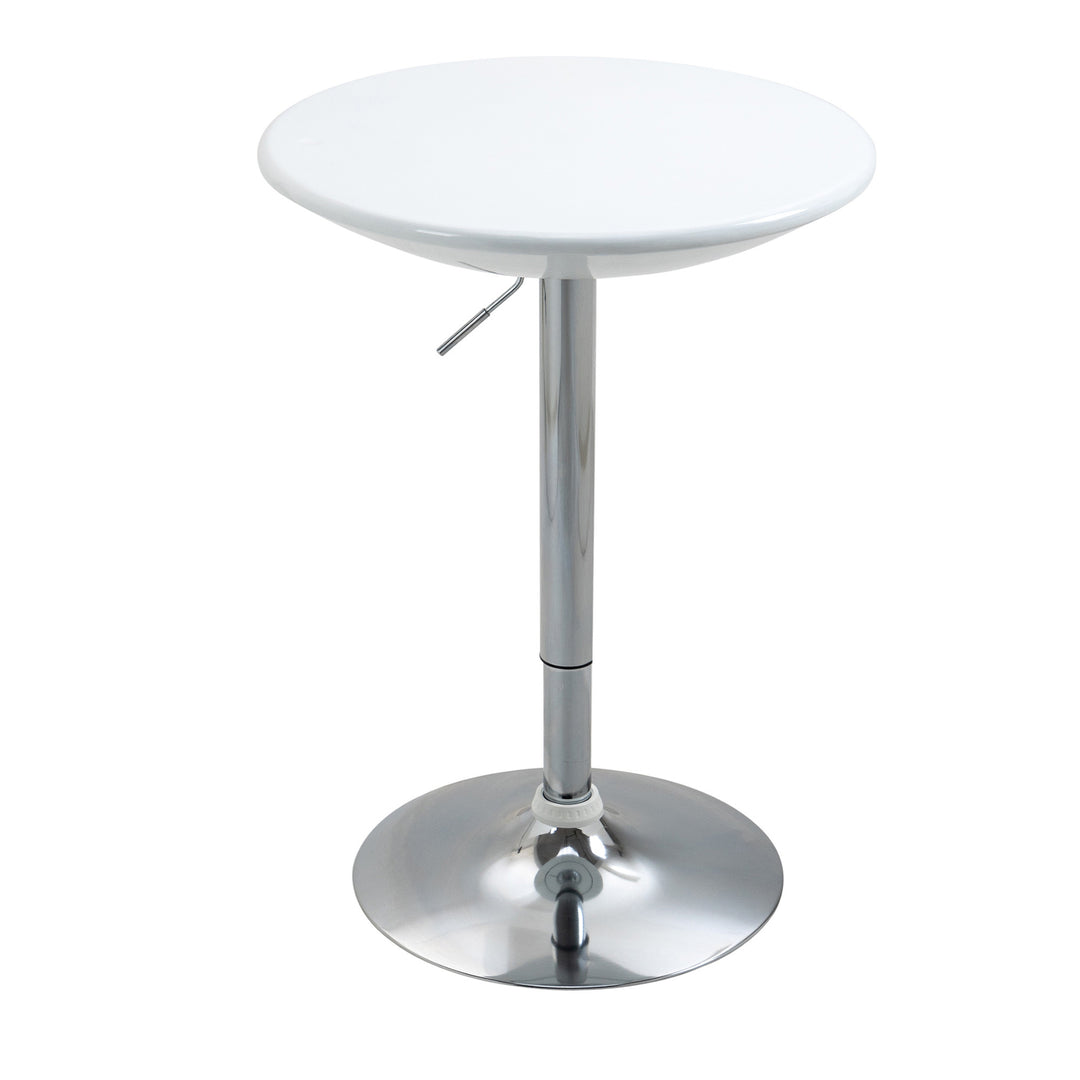 HOMCOM Modern Round Bar Table Adjustable Height Home Pub Bistro Desk Swivel Painted Top with Silver Steel Leg and Base, White 