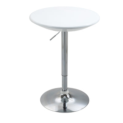 HOMCOM Modern Round Bar Table Adjustable Height Home Pub Bistro Desk Swivel Painted Top with Silver Steel Leg and Base, White 