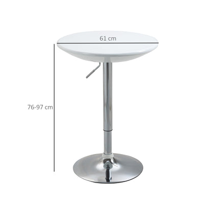 HOMCOM Modern Round Bar Table Adjustable Height Home Pub Bistro Desk Swivel Painted Top with Silver Steel Leg and Base, White 