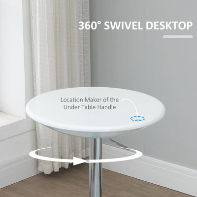 HOMCOM Modern Round Bar Table Adjustable Height Home Pub Bistro Desk Swivel Painted Top with Silver Steel Leg and Base, White 