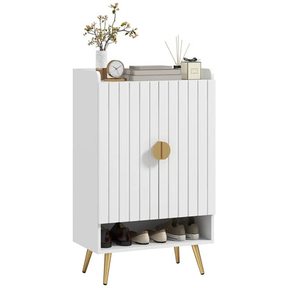 HOMCOM Modern Shoe Cabinet with 2 Doors, Open Shelf and Adjustable Shelves, Hallway Shoe Cupboard for 15 Pairs of Shoes, Entryway Storage Unit, White 