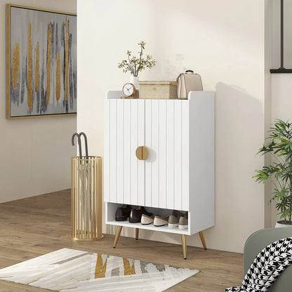 HOMCOM Modern Shoe Cabinet with 2 Doors, Open Shelf and Adjustable Shelves, Hallway Shoe Cupboard for 15 Pairs of Shoes, Entryway Storage Unit, White 