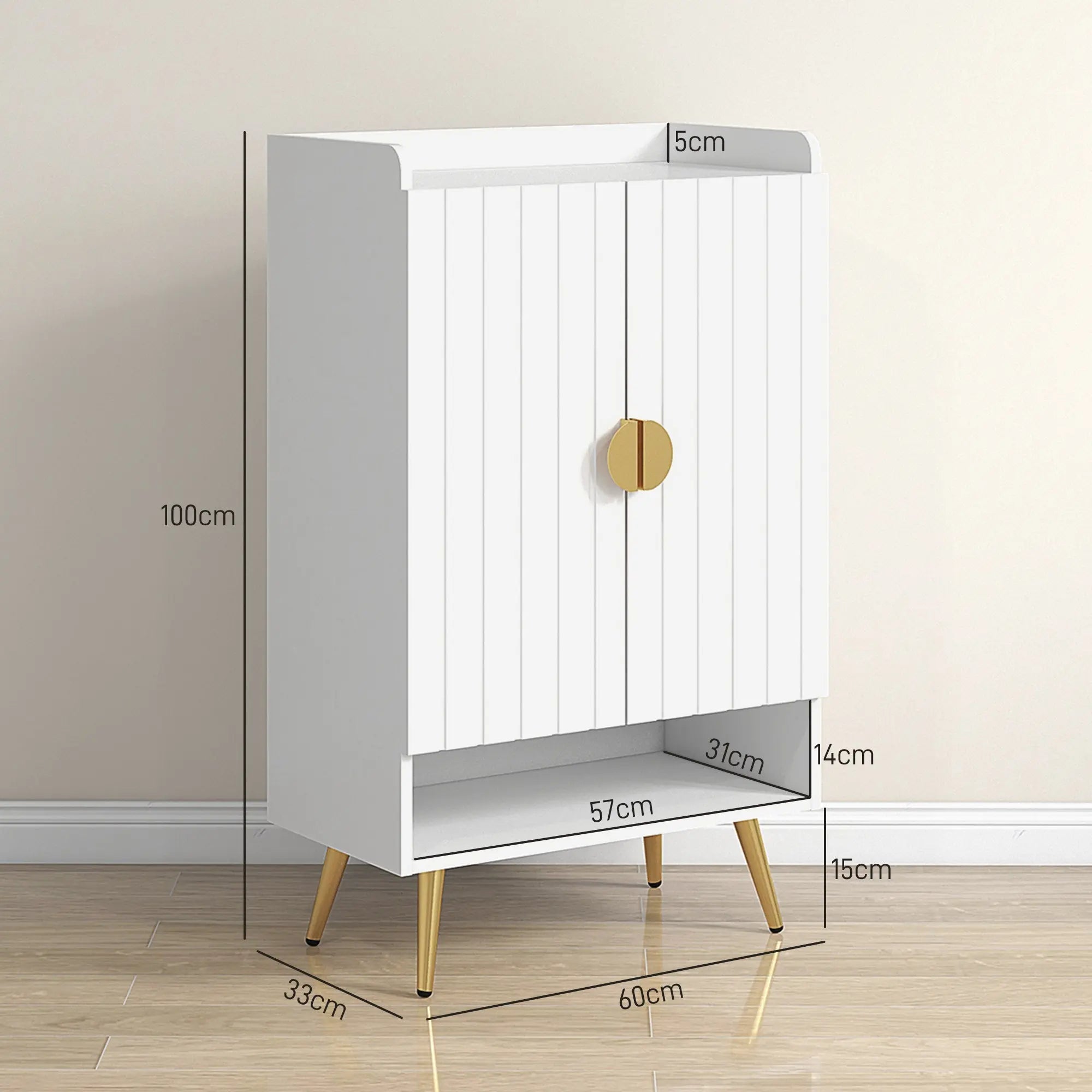 HOMCOM Modern Shoe Cabinet with 2 Doors, Open Shelf and Adjustable Shelves, Hallway Shoe Cupboard for 15 Pairs of Shoes, Entryway Storage Unit, White 