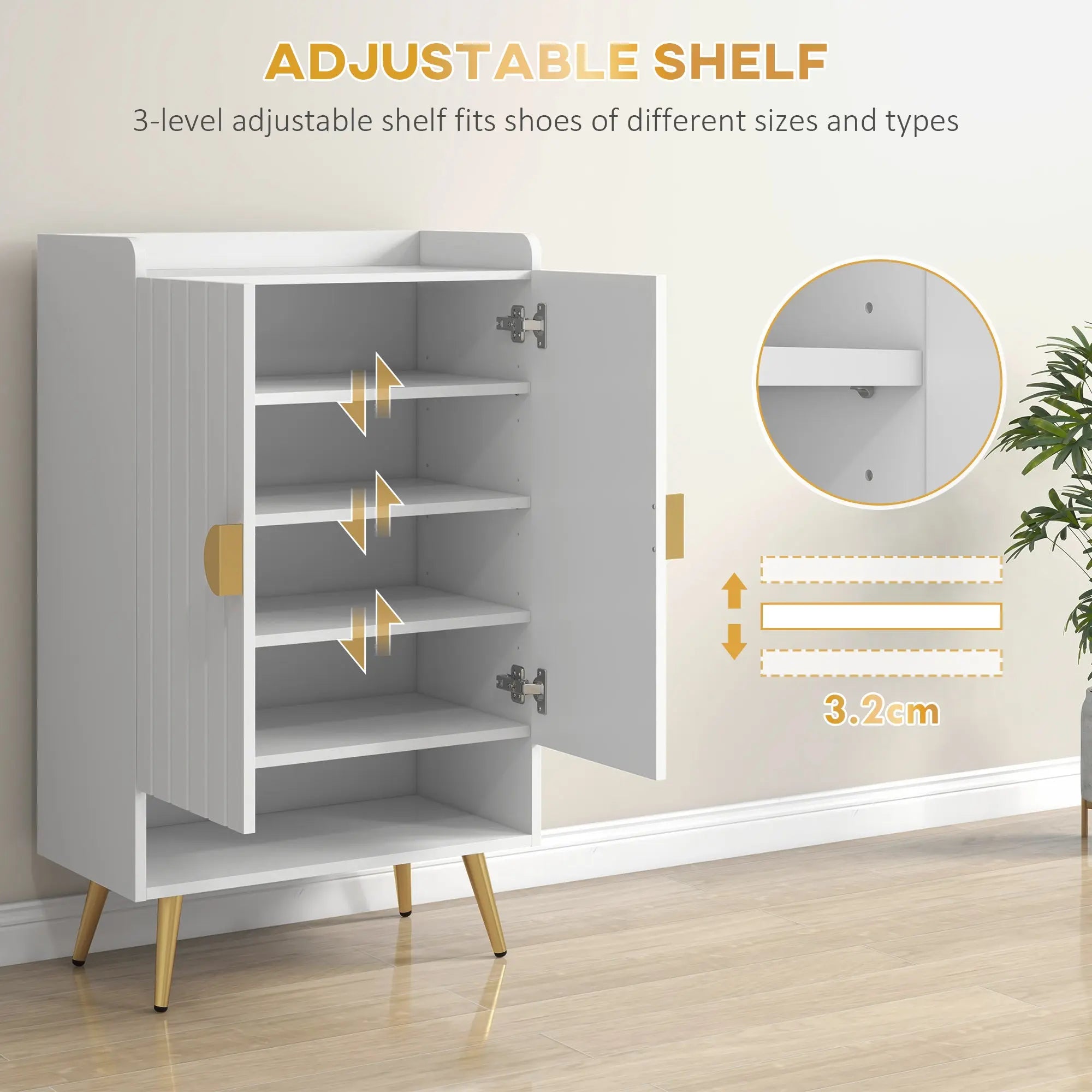 HOMCOM Modern Shoe Cabinet with 2 Doors, Open Shelf and Adjustable Shelves, Hallway Shoe Cupboard for 15 Pairs of Shoes, Entryway Storage Unit, White 