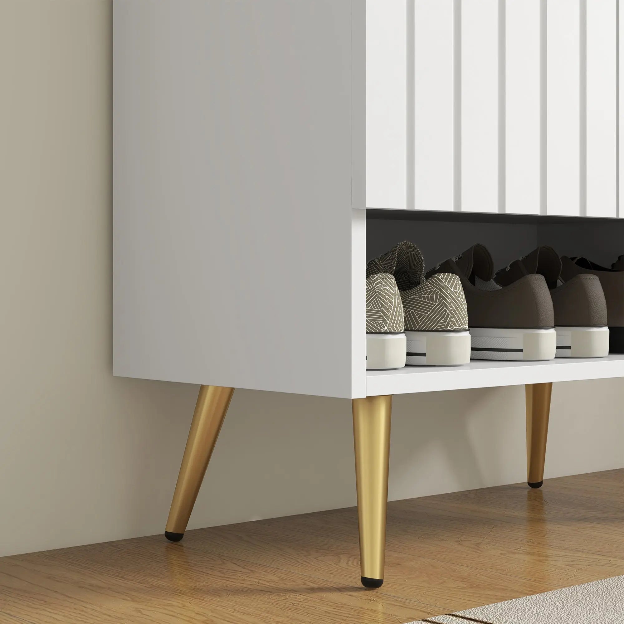 HOMCOM Modern Shoe Cabinet with 2 Doors, Open Shelf and Adjustable Shelves, Hallway Shoe Cupboard for 15 Pairs of Shoes, Entryway Storage Unit, White 