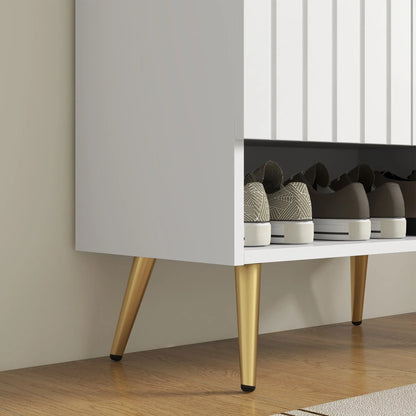 HOMCOM Modern Shoe Cabinet with 2 Doors, Open Shelf and Adjustable Shelves, Hallway Shoe Cupboard for 15 Pairs of Shoes, Entryway Storage Unit, White 