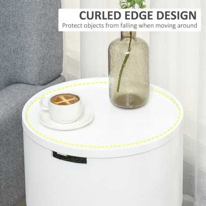 HOMCOM Modern Side Table with Hidden Storage Space, Round Night Stand with Removable Tray Wood Frame End Coffee Table for Living Room, White 