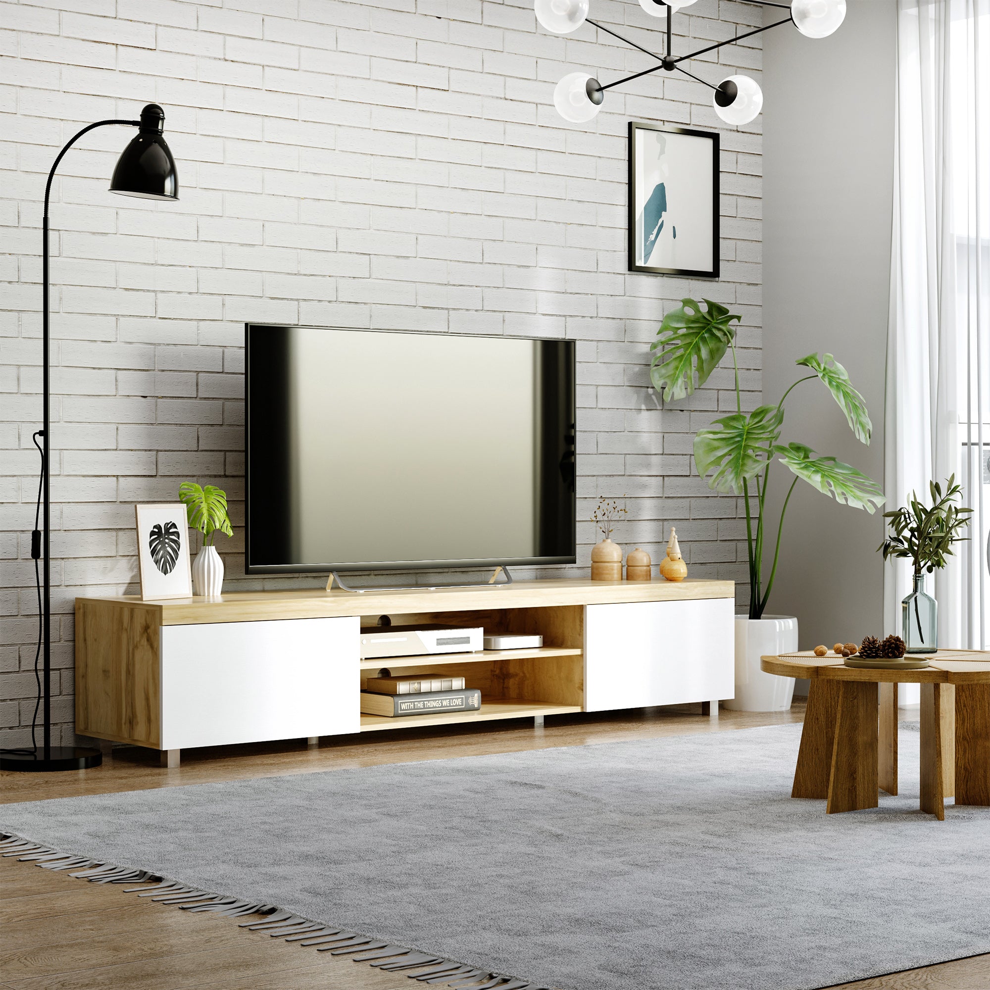 HOMCOM Modern TV unit Cabinet Entertainment Centre for TVs up to 90" w/ Cabinet Shelf for Living room Bedroom 