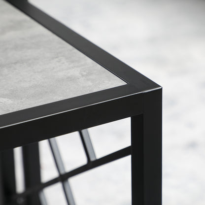 HOMCOM Nesting Coffee Tables, Set of 3 Square Side Tables with Black Metal Frame, for Living Room, Bedroom and Office, Grey 