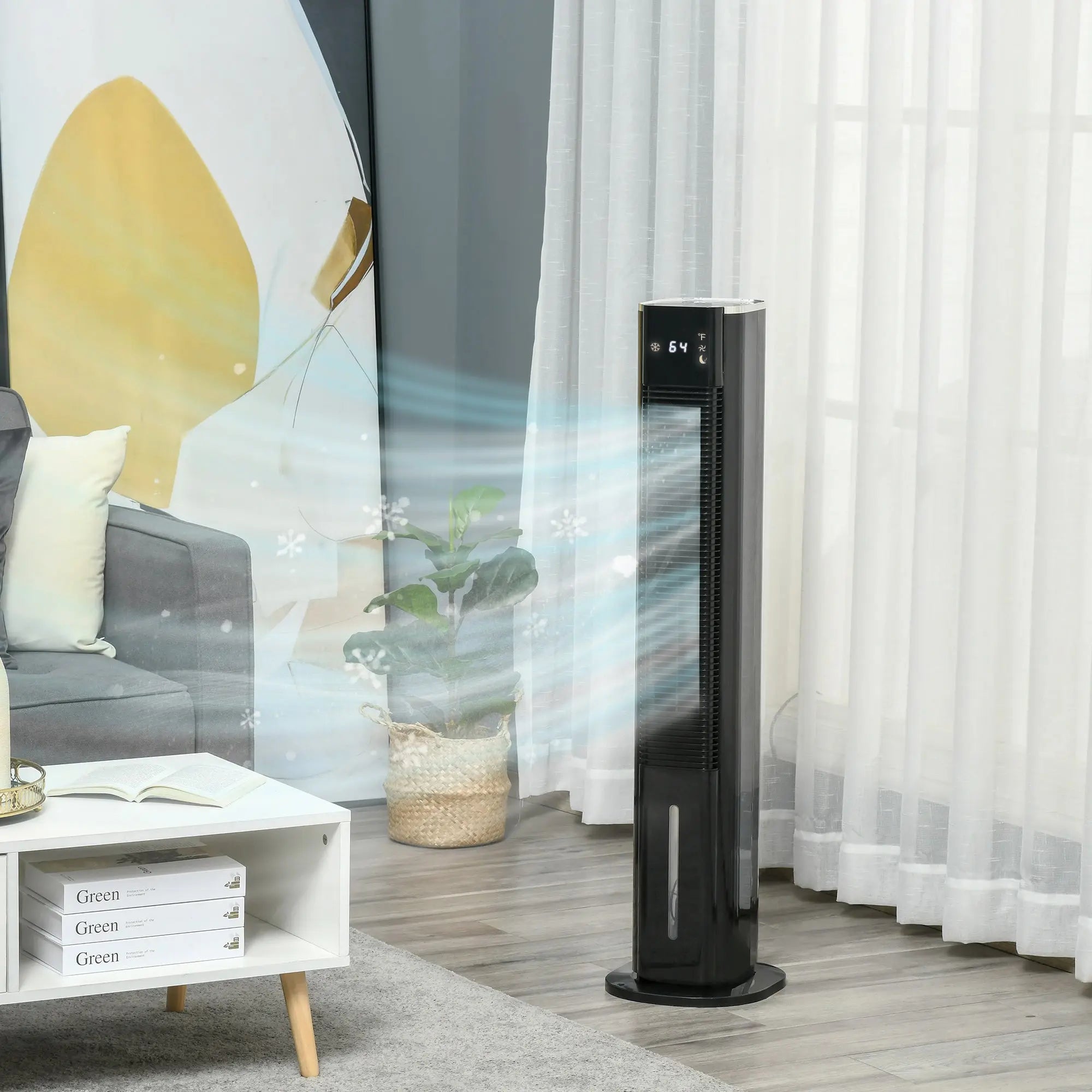 HOMCOM Nine Setting Tower Fan Humidifier, with Ice Boxes - Black 