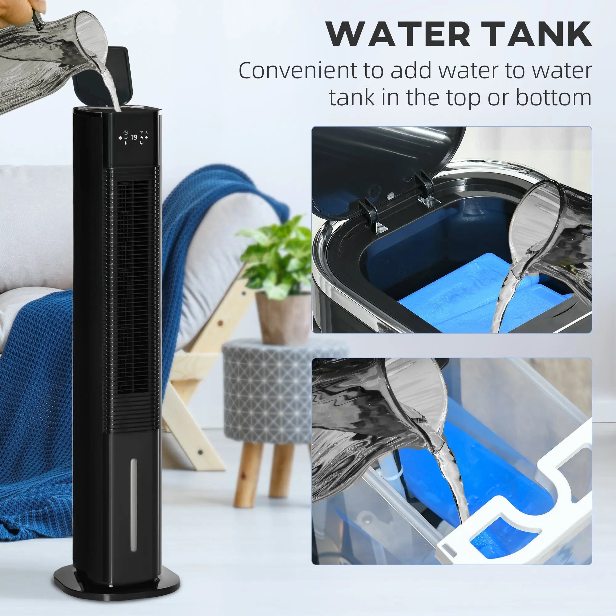 HOMCOM Nine Setting Tower Fan Humidifier, with Ice Boxes - Black 