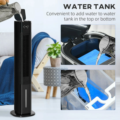HOMCOM Nine Setting Tower Fan Humidifier, with Ice Boxes - Black 