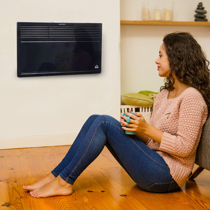 HOMCOM POWER Convector Radiator Freestanding or Wall-mounted Heating with 2 Heat Settings Safety Cut-Off, Black 