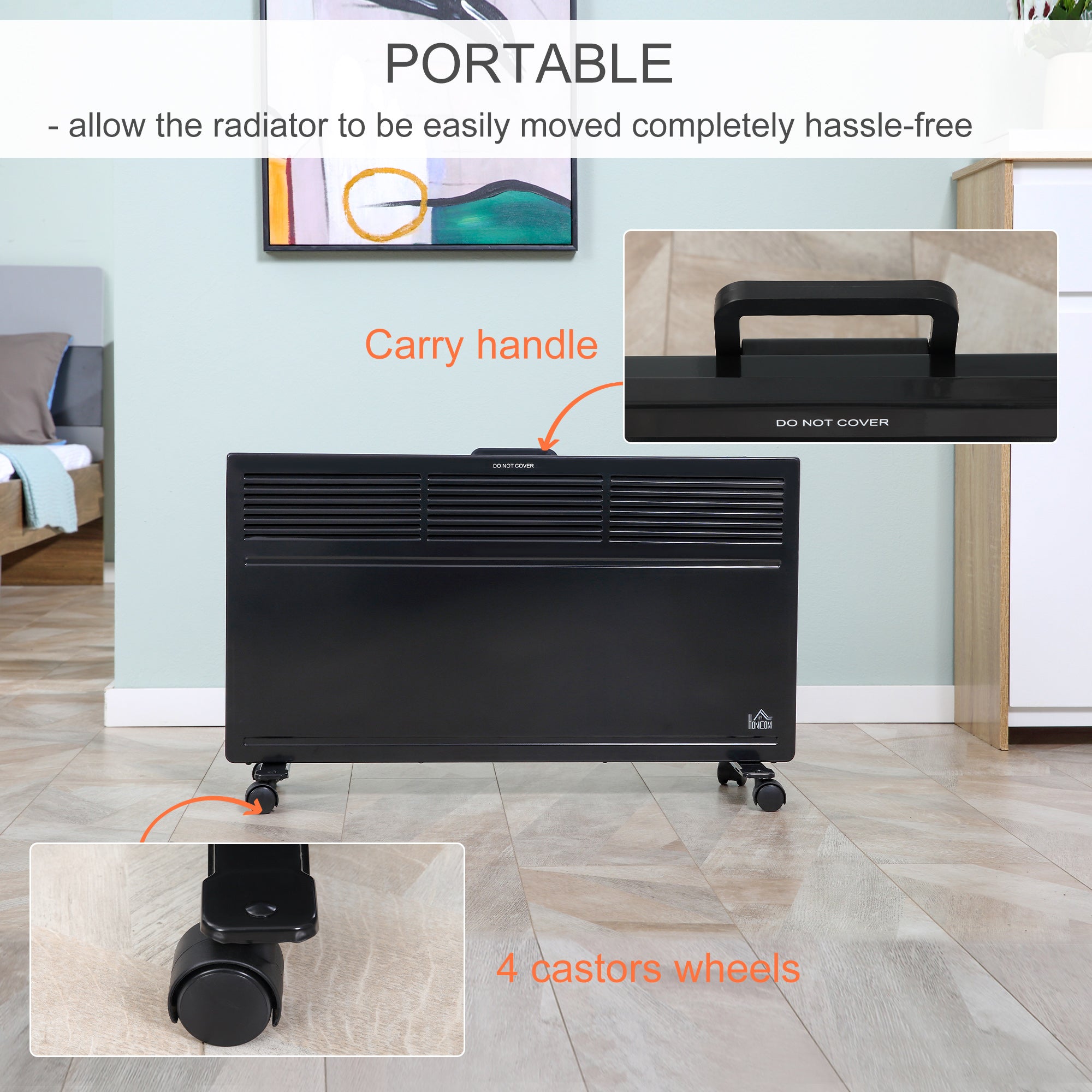 HOMCOM POWER Convector Radiator Freestanding or Wall-mounted Heating with 2 Heat Settings Safety Cut-Off, Black 