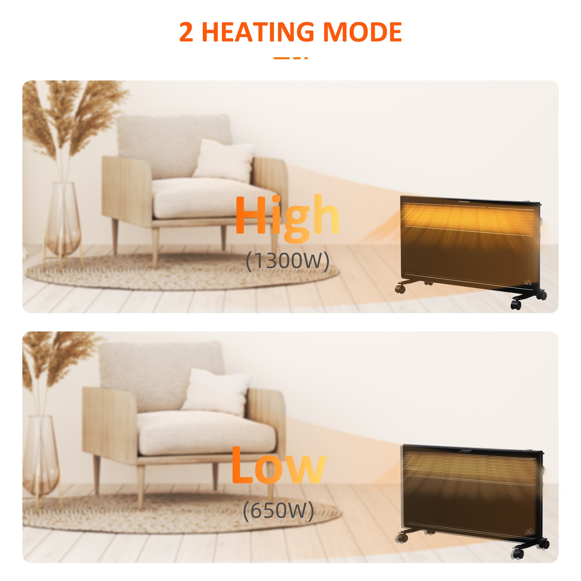 HOMCOM POWER Convector Radiator Freestanding or Wall-mounted Heating with 2 Heat Settings Safety Cut-Off, Black 
