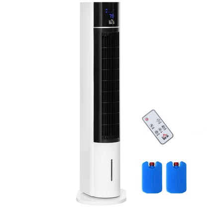 HOMCOM Portable Air Cooler, 3L Tank Evaporative Ice Cooling Tower Fan with 3 Modes, 3 Speeds, Remote, Timer, 60° Oscillating, Portable Swamp Cooler for Home Bedroom, White 