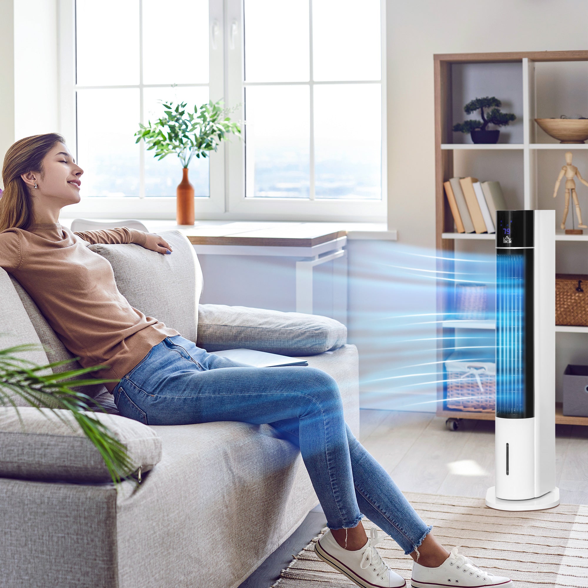 HOMCOM Portable Air Cooler, 3L Tank Evaporative Ice Cooling Tower Fan with 3 Modes, 3 Speeds, Remote, Timer, 60° Oscillating, Portable Swamp Cooler for Home Bedroom, White 